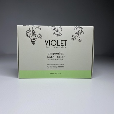 Caixa de ampoules botol filler da Violet hair cosmetics com ilustrações florais