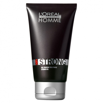 Frasco tubo preto de gel fixador L'Oréal Professionnel Homme 6 Strong com tampa prateada