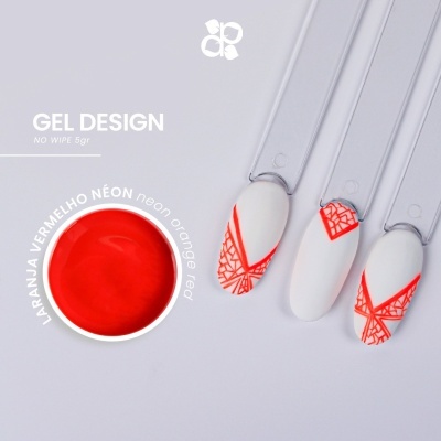 Gel design laranja vermelho néon com unhas postiças decoradas