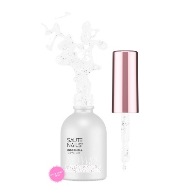 Frasco branco fosco de verniz para unhas com tampa rosa metálica e pincel aplicador