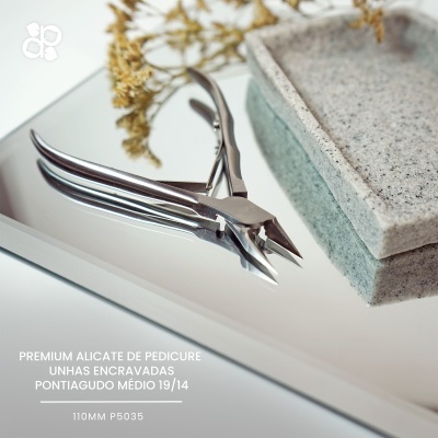 Alicate de pedicure pontiagudo médio com suporte de pedra cinzenta
