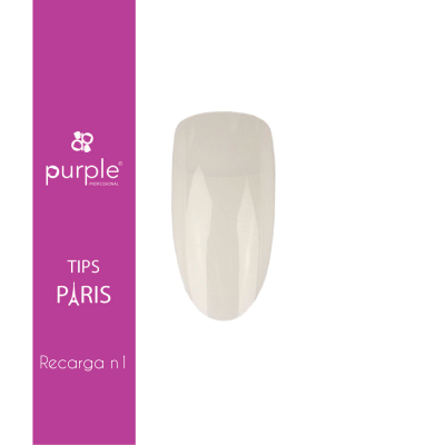 Ponta de unha artificial bege claro com texto Purple Professional