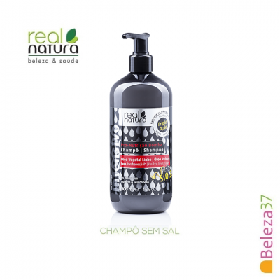 Frasco de champô Real Natura Pro-Nutrição Bomba cinzento com válvula preta e texto na embalagem