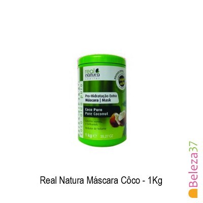 Frasco verde de máscara capilar Real Natura com coco