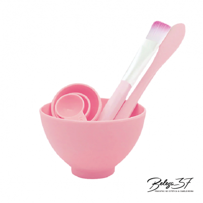 Conjunto rosa de utensílios de silicone para máscara facial