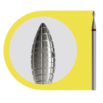 Broca dental metálica prateada com padrão em segmentos e base longa