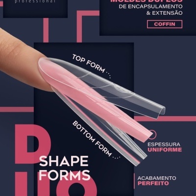 Sistema de moldes duplos para unhas com texto e imagens ilustrativas