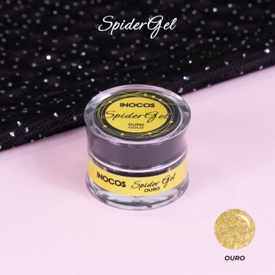 Frasco pequeno de gel para unhas dourado Spider Gel INOCOS