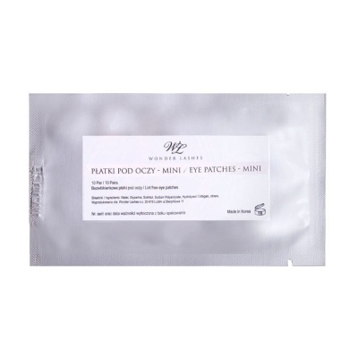 Pacote prateado com rótulo branco de patches para olhos Wonder Lashes