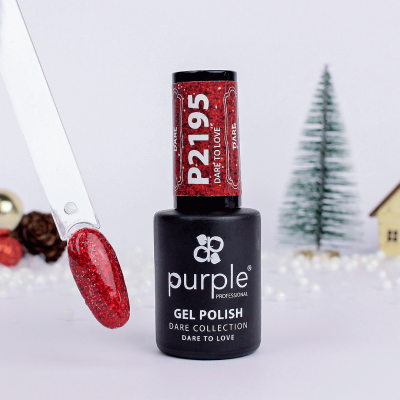 Esmalte gel vermelho glitter Purple Professional P2195 com amostra da cor aplicada