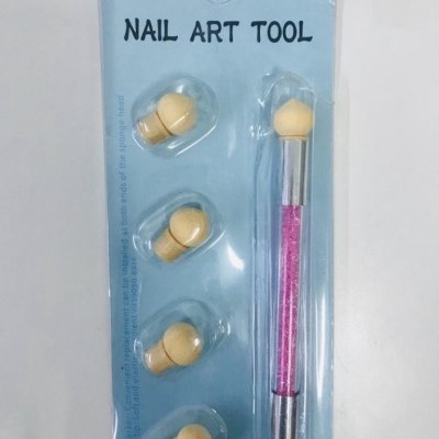 Conjunto ferramenta para arte de unhas com cabo rosa e ponteiras amarelas
