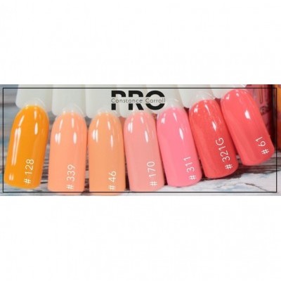 Amostras de vernizes orange e rosa com códigos em plástico