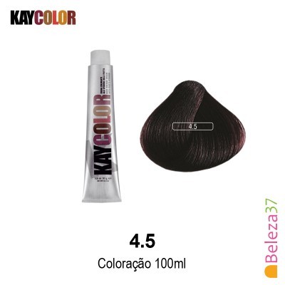 tubo de coloração KAYCOLOR e amostra de cor 4.5 castanho escuro