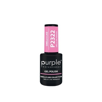 Frasco de verniz gel Purple Professional cor rosa com texto SMELLS LIKE P232