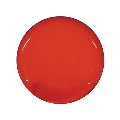 Prato redondo vermelho brilhante sobre fundo branco.