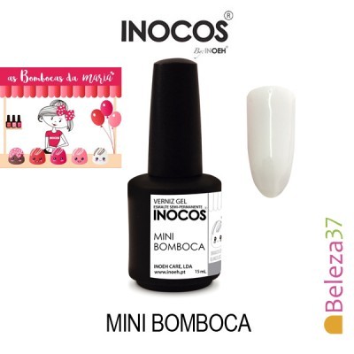Frasco de verniz gel INOCOS Mini Bomboca com unha de exemplo branca