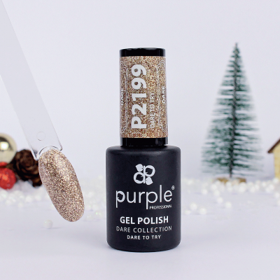 Verniz gel P2199 Purple Professional com amostra de cor dourada glitter