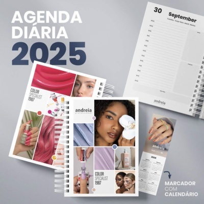 Agenda diária 2025 com capa de beleza e marcador com calendário