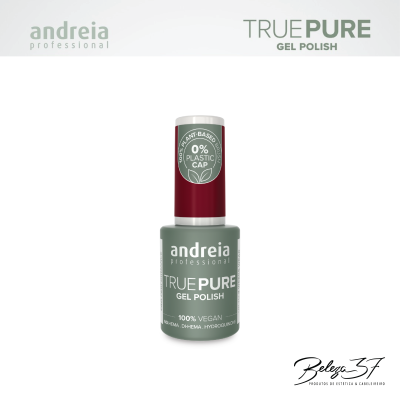 Verniz gel para unhas Andreia True Pure com tampa vermelha e frasco verde