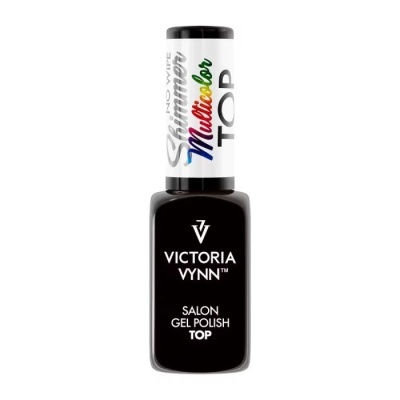 Frasco de verniz gel Victoria Vynn preto com tampa branca e texto colorido