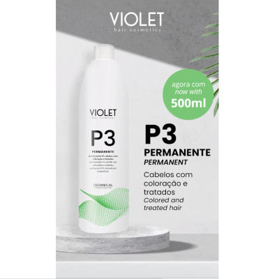 Frasco branco do produto Violet P3 Permanente 500ml para cabelo colorido e tratado