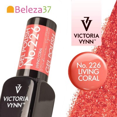 Frasco de verniz em gel Victoria Vynn No. 226 Living Coral com amostra da cor coral