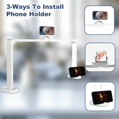 Suporte de telemóvel branco com três formas de instalação