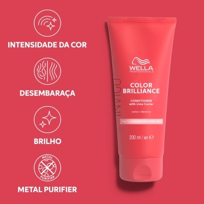 Condicionador Wella Color Brilliance em tubo vermelho com texto branco sobre fundo vermelho