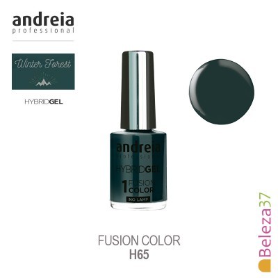 Esmalte gel Andreia Professional cor Winter Forest H65 em frasco de vidro com tampa prateada e amostra da cor