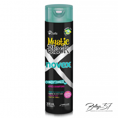 Garrafa de condicionador Novex Mystic Black preta com tampa verde água de 300 ml