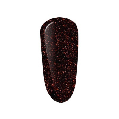 Amostra de verniz de unhas preto com pontos vermelhos brilhantes