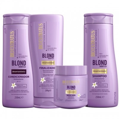 Conjunto de produtos de cabelo Blond Bio Extratus em embalagens lilás