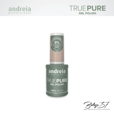 Verniz em gel Andreia Professional True Pure com tampa bege e frasco verde