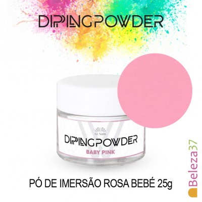 Frasco de pó de imersão rosa bebé para unhas com etiqueta e amostra de cor