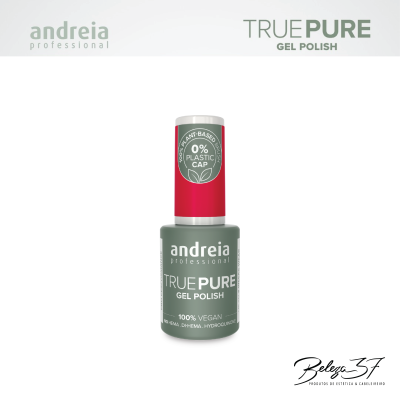 Frasco de verniz gel True Pure da andreia professional com tampa vermelha e corpo verde