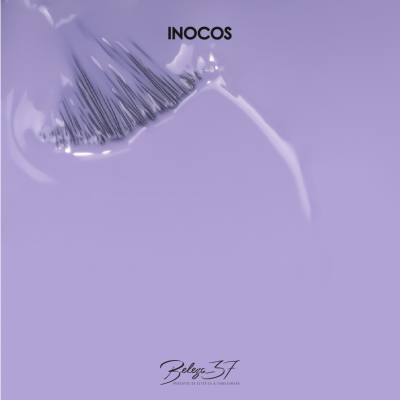 Esmalte líquido lilás com pincel e texto da marca INOCOS