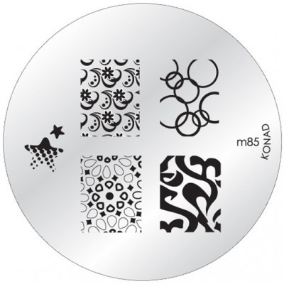 Placa metálica para carimbos de unhas com quatro padrões distintos e código m85 KONAD