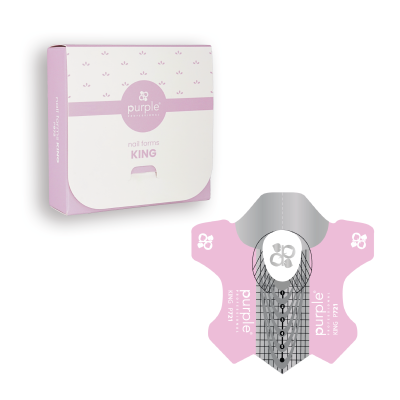 Caixa rosa e branca com formas de unha cor-de-rosa e cinza com grelha