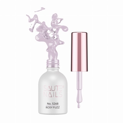Esmalte de unhas SAUTE NAILS No. S268 ROSY FUZZ com verniz lilás e pincel aberto