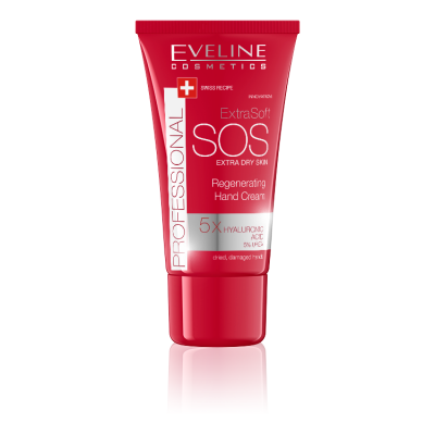 Creme para mãos Eveline Cosmetics ExtraSoft SOS em tubo vermelho