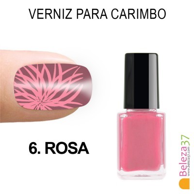 Verniz para carimbo de unha rosa com decoração floral