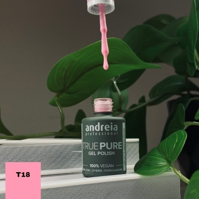 Verniz gel verde Andreia Professional com pincel a escorrer verniz cor rosa