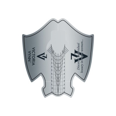 Forma em plástico cinza para alongamento de unhas com texto impresso