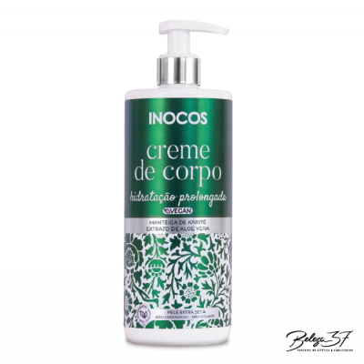 Frasco de creme de corpo INOCOS verde e branco com dispenser