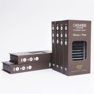 Embalagens castanhas de pestanas Cashmere Lashes com janelas transparentes