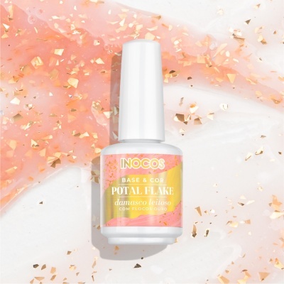 Frasco de verniz de unhas Inocos com flocos dourados