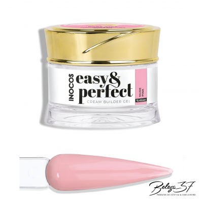 Frasco de gel construtor para unhas easy&perfect da INOCOS com amostra cor nude