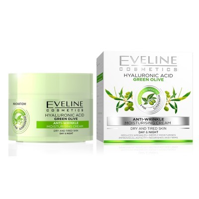 Creme anti-rugas Eveline Cosmetics para pele seca com embalagem branca e detalhes verdes