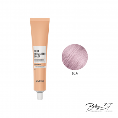 Tubo de coloração demi permanente cor de salmão com amostra de cor rosa acinzentado