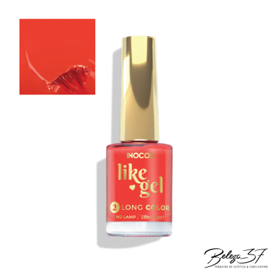 Verniz de unhas INOCOS like gel vermelho com tampa dourada e texto dourado